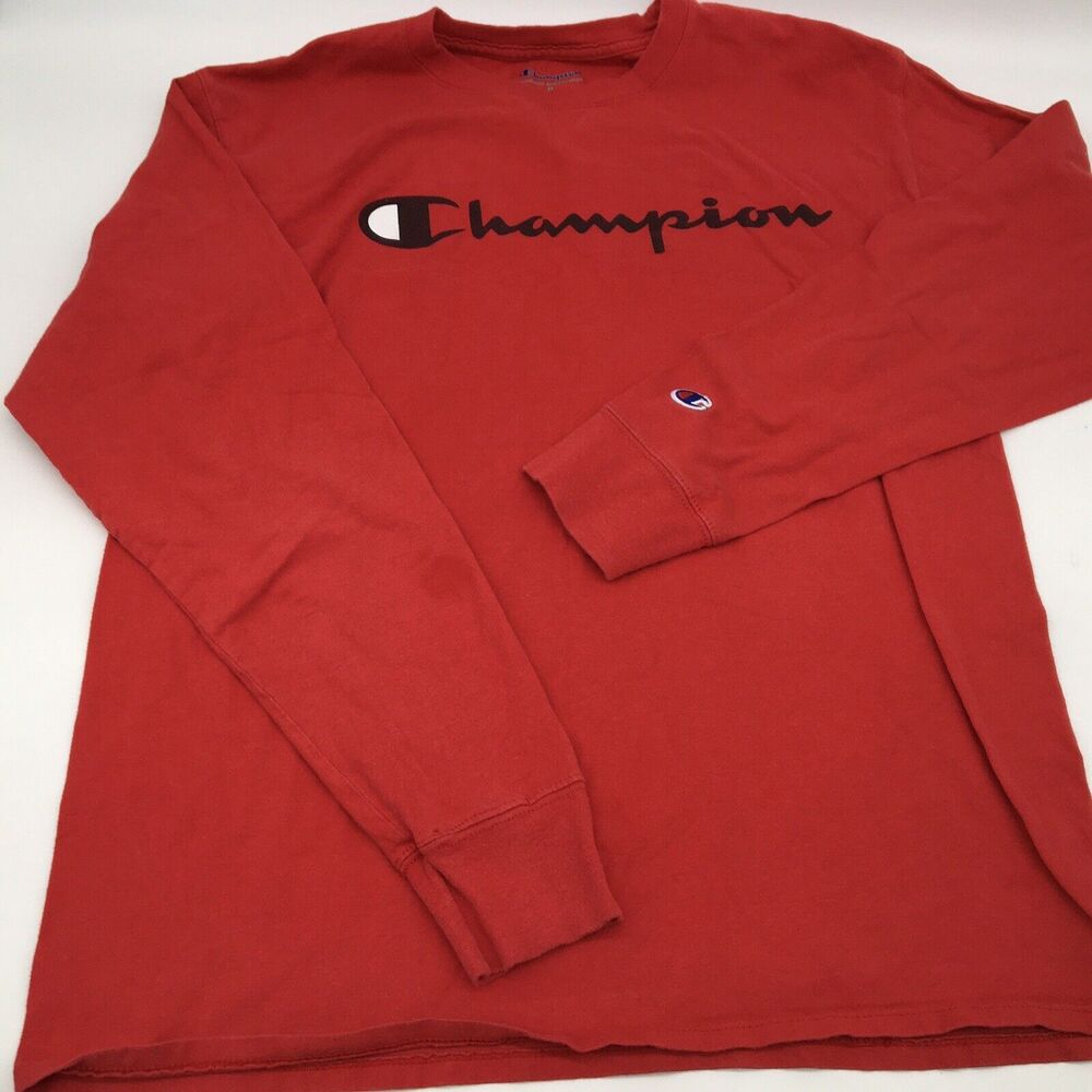 2 Mens CHAMPION Long Sleeve T Shirts Red And Gray  M GUC Logo - Picture 2 of 10